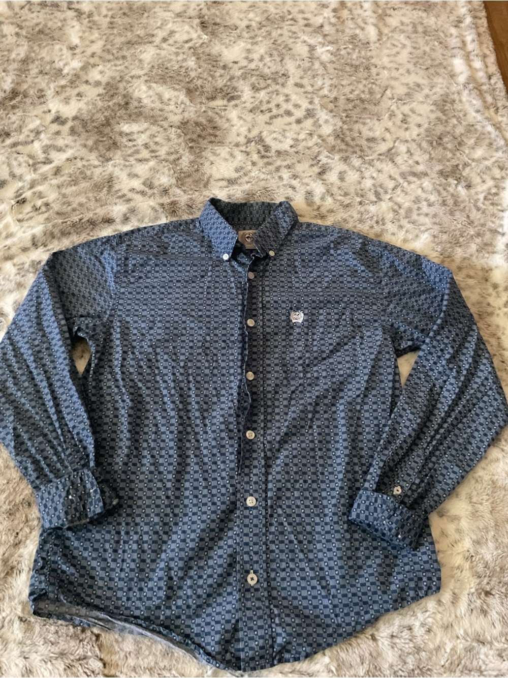 Cinch Navy Blue Patterned Western Shirt boys size 12 L